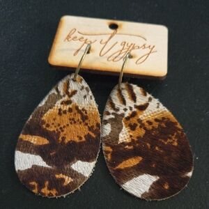 Teardrop Earrings with Brown and Tan Natural Pattern